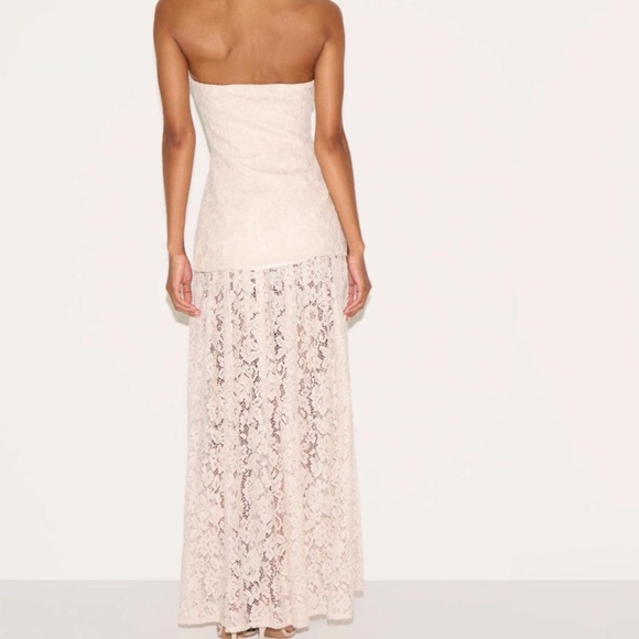 PrettyLittleThing cream lace sheer skirt panel bandeau midaxi dress size 4 - Picture 3 of 3